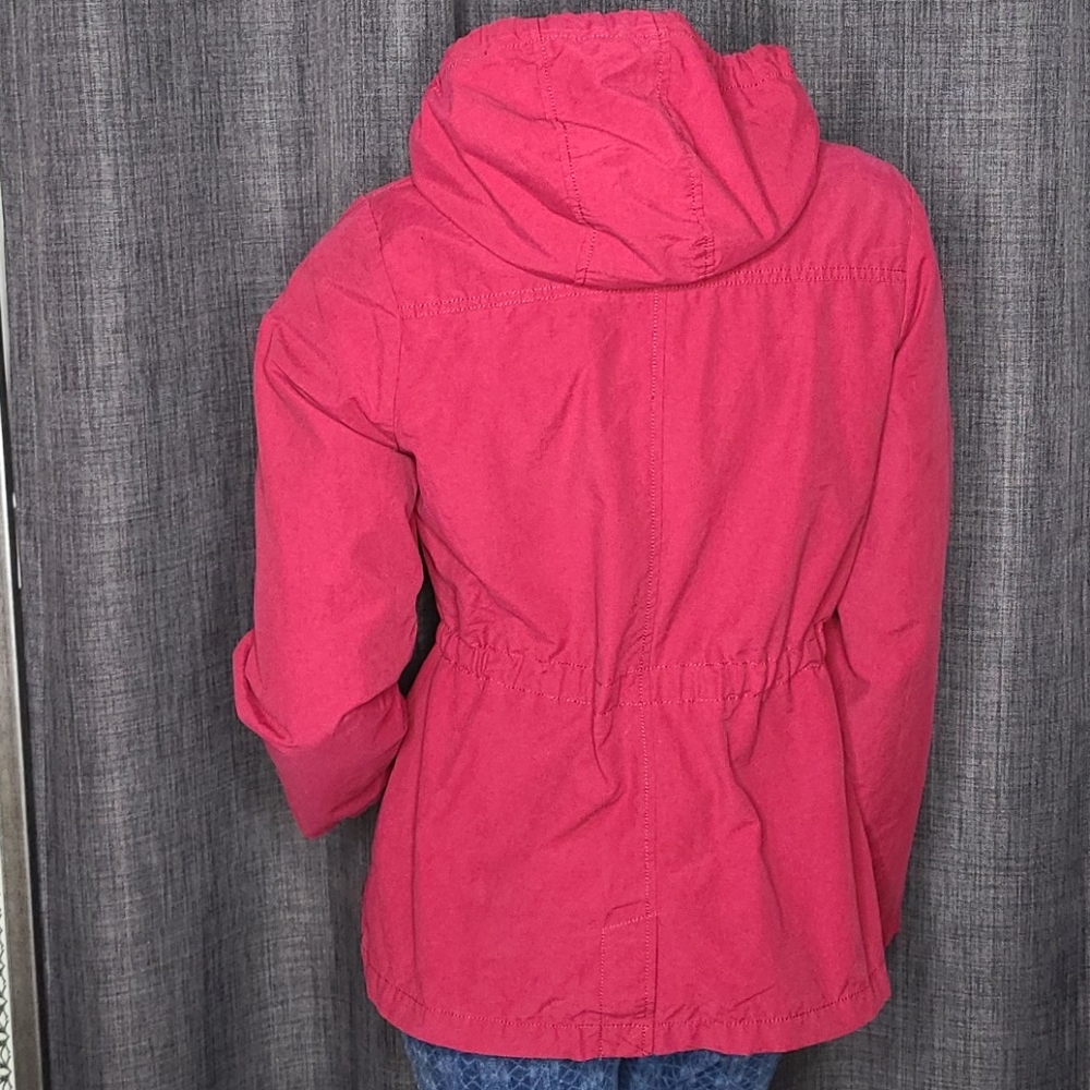 Jacket Size Medium Burgundy Red Cotton Hoodie Upcycled Patches Unique Gift Fun - Picture 6 of 9